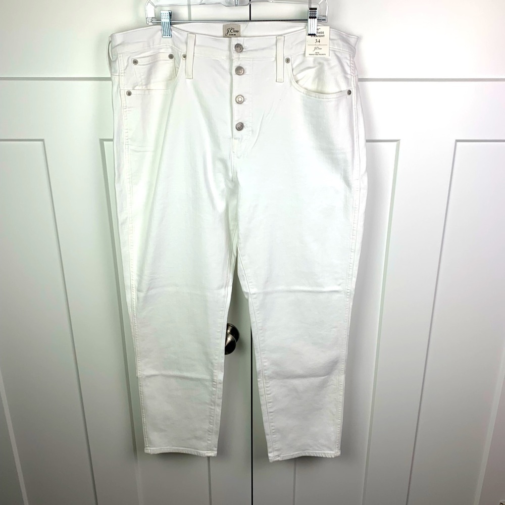 NWT J Crew Women’s Size 34 White Button Fly vintage slim-straight jean